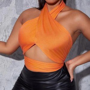 SHEIN Plus Crisscross Tie Backless Halter Top